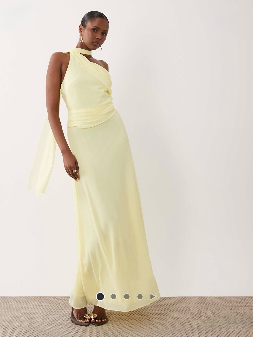 Asos TFNC Chiffon One Shoulder Scarf Neck Maxi Dress in Lemon